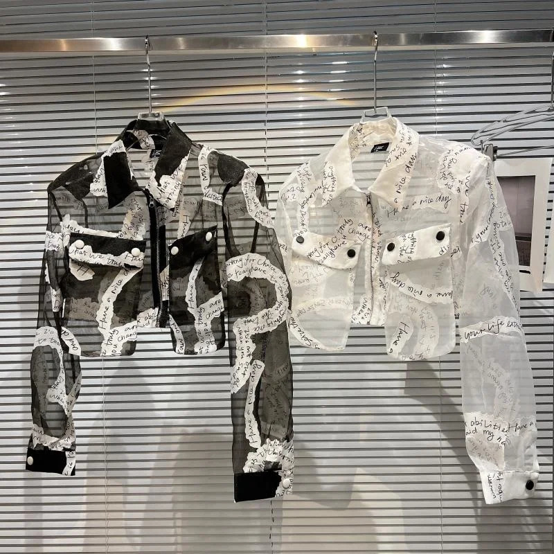 Arrivals Long Sleeve Summer Turn Down Collar Letters Transparent Sunscreen Thin Coat Women GF333 woman jacket 250611