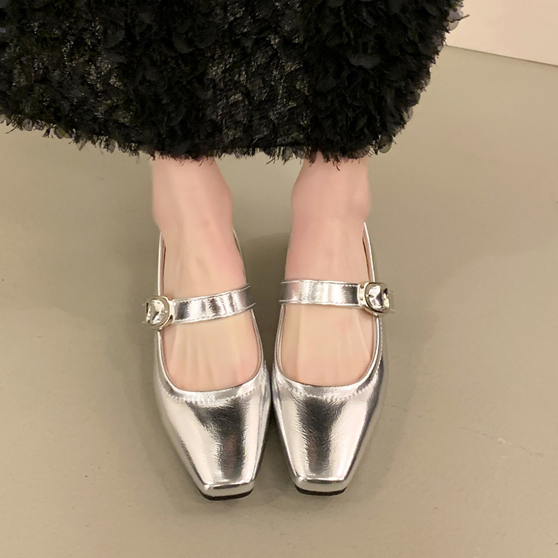 Ddmyoutdoor Elegant Square Toe Evening Style Shallow Mouth One Strap Small Leather Low Heel Commuter Soft Sole Mary Jane Single Shoes For Women Outdoo