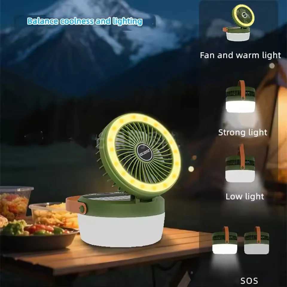 Outdoor Solar Fan Lantern Camping Lights 2-in-1 with 4 Light Modes Hanging for Power Failure Emergency Survival Travel Adventure W250613