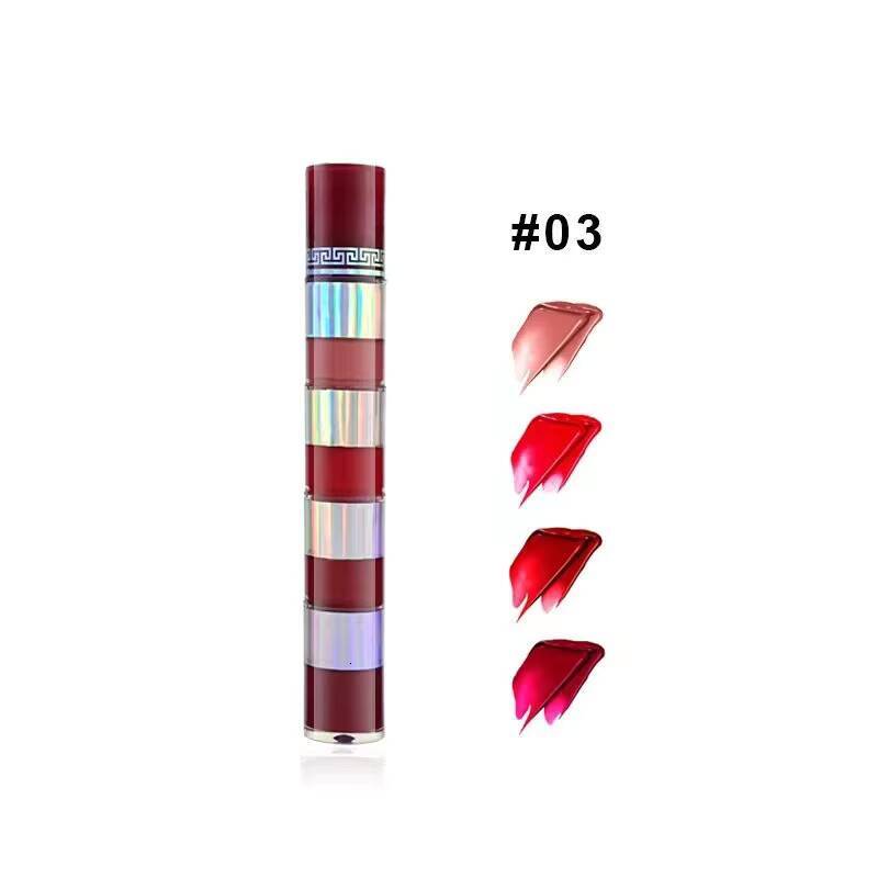 4 In1 Matte Lipstick Kit Combo Strip Velvet Sexy Red Tint Non-stick Cup Gloss Lip Oil Makeup Lips Cosmetic Set Wholesale happy