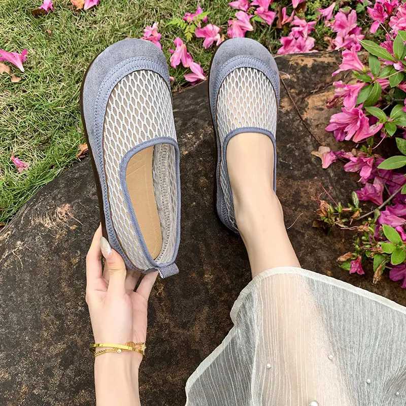 Womens Round Toe Flat Shoes Slip Casual Shoes N-slip Loafers New Mesh Plus Size Flats Women Summer Breathable Shoes Women XJ250614