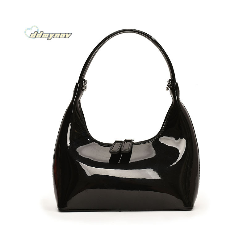2024 New French Style Handbag Upgraded Niche Crescent Underarm Patent Leather Shiny Fashion Versatile Single Item Saddle Bag ddmynov