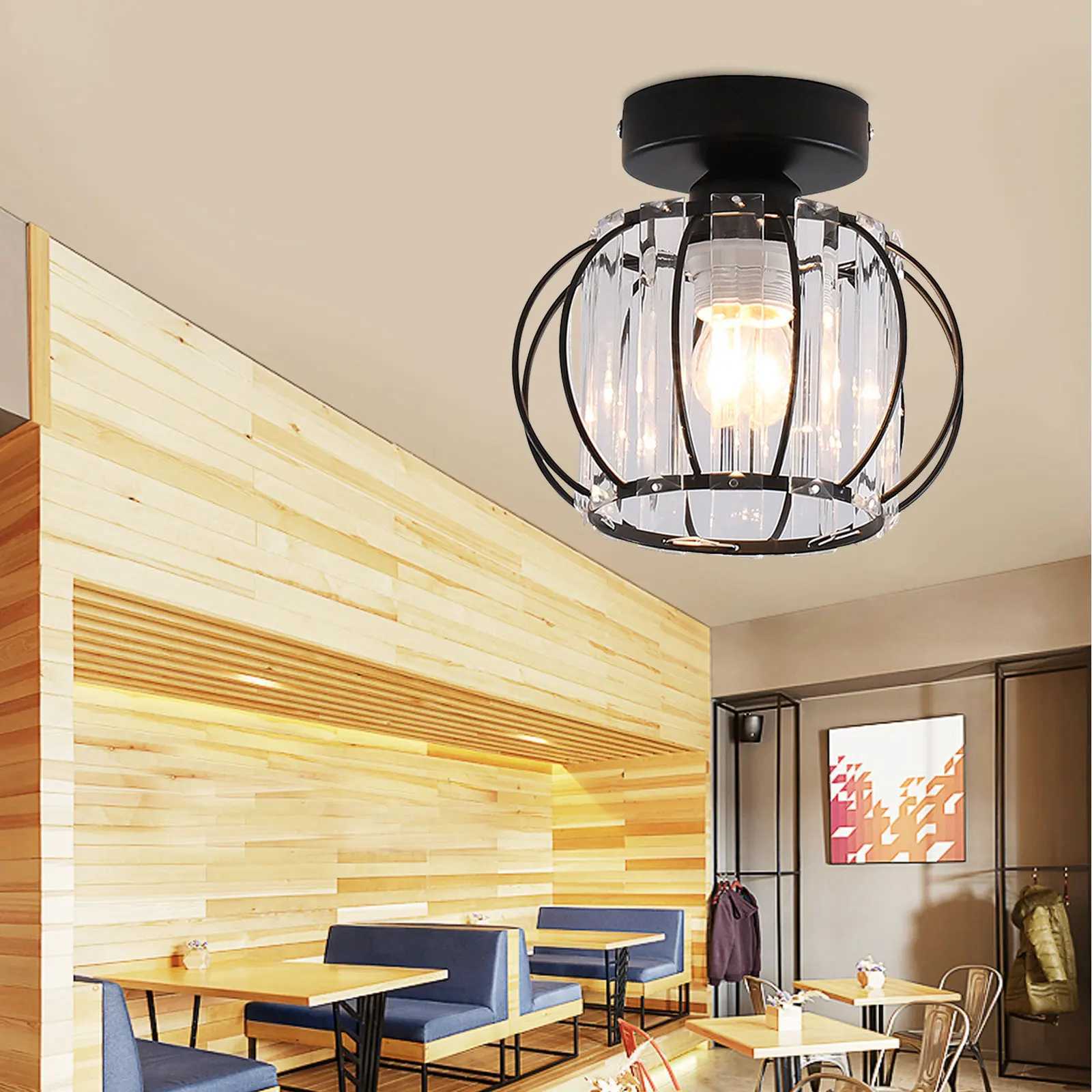 Black Modern Crystal Chandeliers Ceiling Light Flush Mount Ceilings Lamp E26 Fixtures for Bedroom Hallway Office XJ2500613