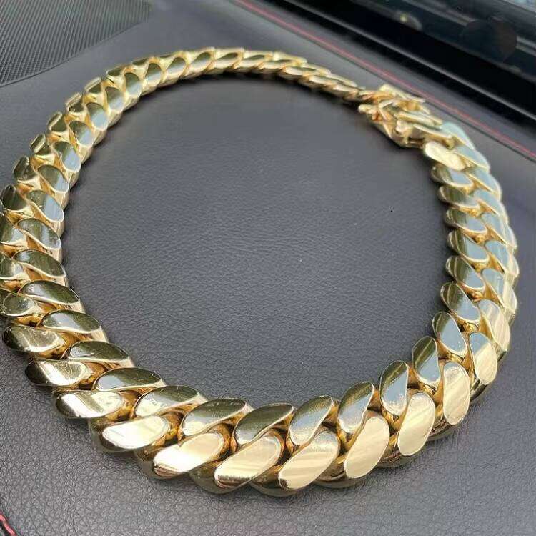 Custom 15Mm Real Sterling Sier Gold Plating Hip Hop Fine Jewelry Necklace Miami Cuban Link Chain