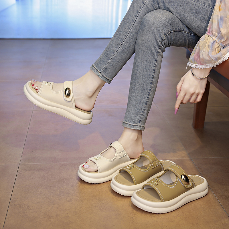 Ddmyoutdoor Women S Summer New Fashion Versatile Comfortable Thick Sole French Style Beach Sandals To Match Dresses Outdoor Shoes