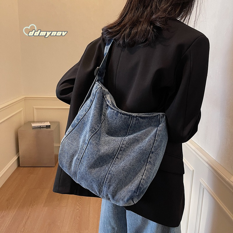 Fashion Handbag Niche Versatile New Single Shoulder Casual Denim Wear-resistant Large Capacity Lazy Crossbody Bag ddmynov