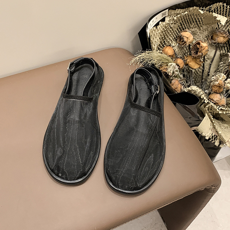 Ddmyoutdoor New Summer Mesh Shoes Women High End Round Toe Breathable Closed Half Slippers With One Strap Flat Sandals For Outdoor Shoes