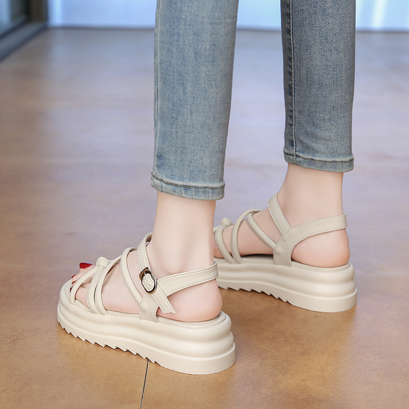 Ddmyoutdoor Platform Sandals For Women Summer New Fashion Versatile Design Sense Niche Temperament One Strap Roman Shoes Outdoor Shoes
