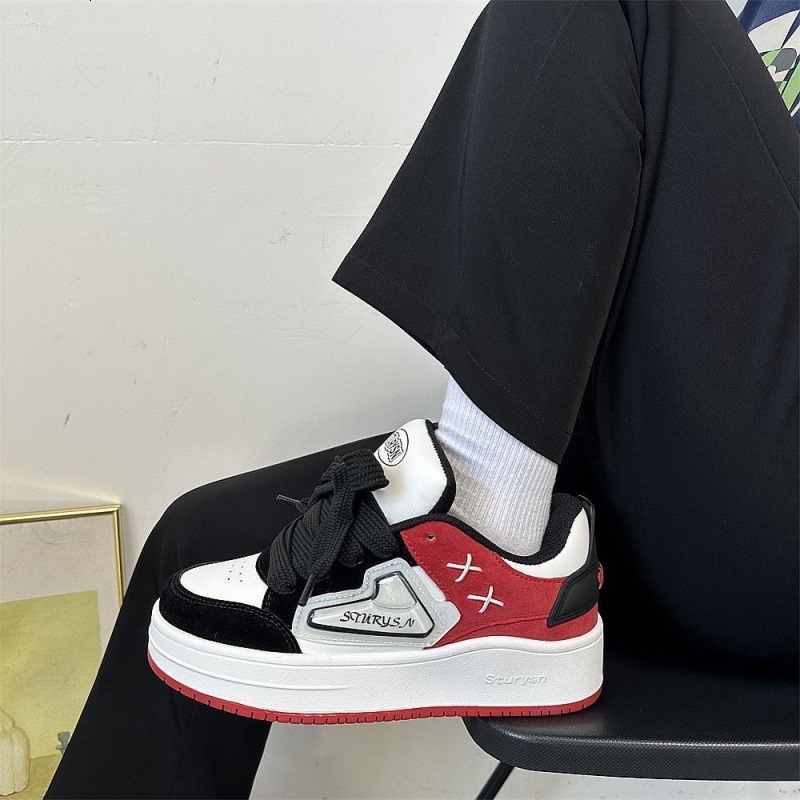 Ddmysports Korean Style Black Red Color Block Thick Sole Bread For Men And Women Ins Trend Couple Versatile Casual Sports Skate Shoes Outdoor Shoes