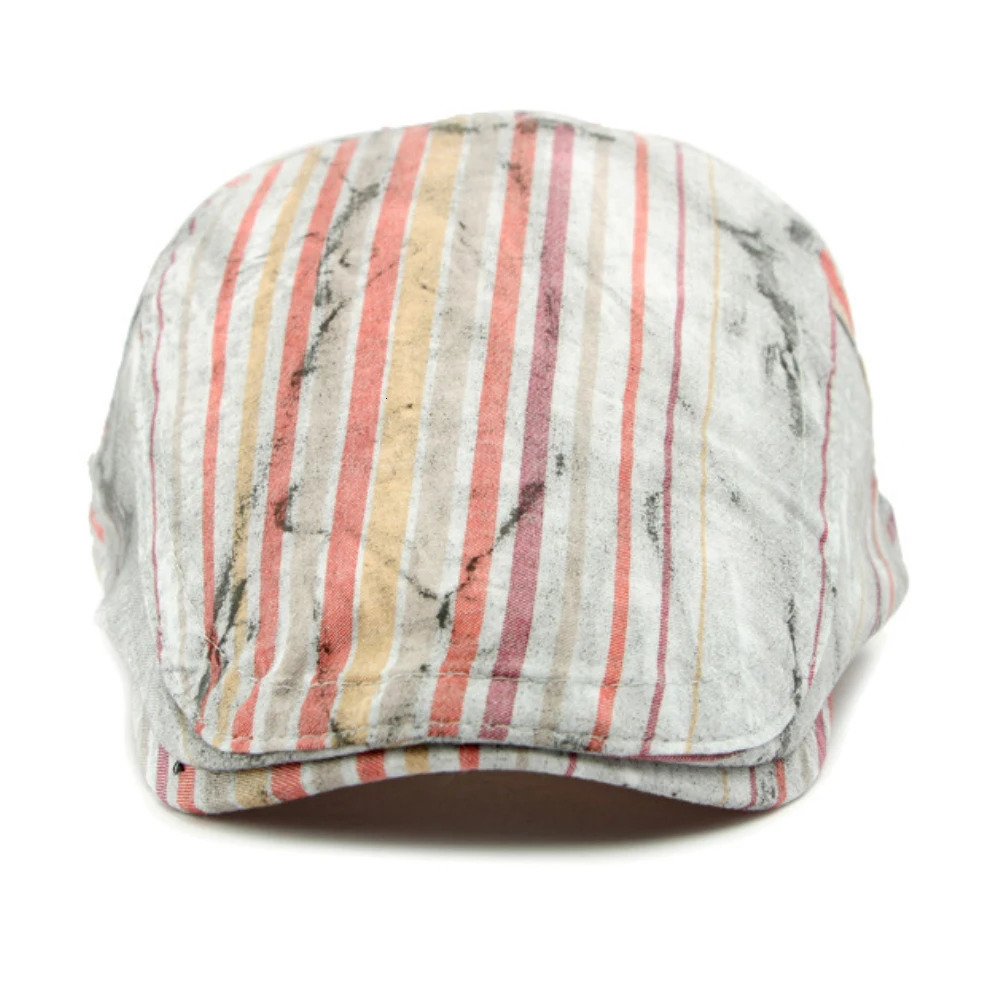 HT79 Men Women Berets Artist Painter Beret Hat Striped Spring Summer Sun Hat Male Female Ivy Flat Cap Adjustable Beret Cap 250604