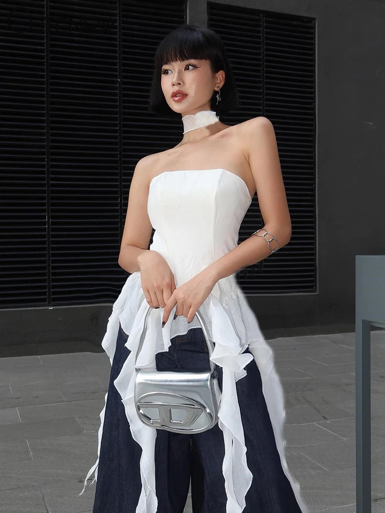 Cute Summer Sexy OffShoulder Lace Women Crop Top Casual Strapless Halter Streetwear Fashion Club Party Lady Tank Top 250611