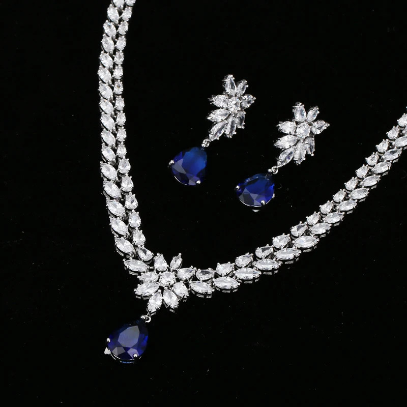 EMMAYA Romantic Trendy Flower Water Drop CZ Wedding Jewelry Sets For Brides Silver-color 250530
