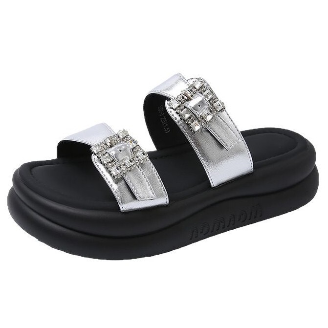 Ddmyoutdoor Summer New Niche Design Belt Buckle Double Strap Sandals For Women Comfortable Thick Sole Fashionable Open Toe Slippers Outdoor Shoes