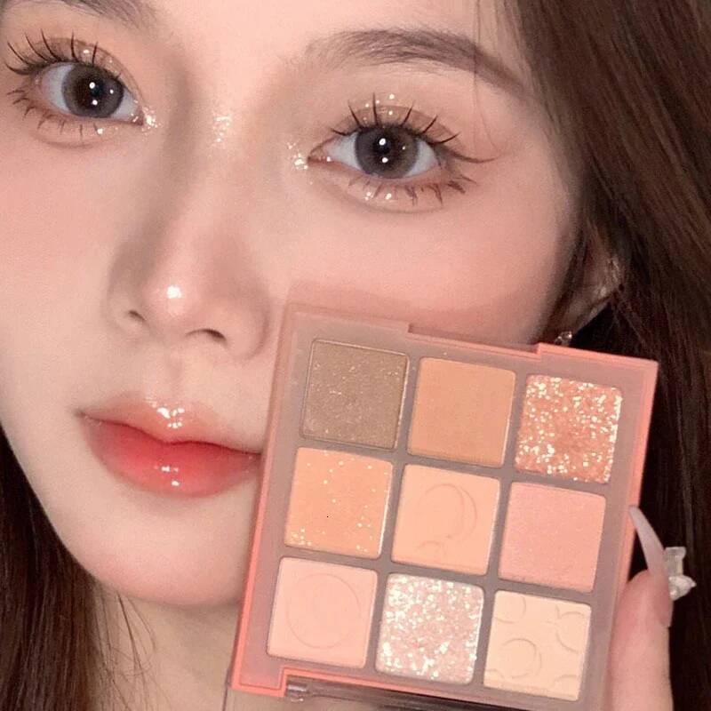 Cream Peach Eyeshadow Palette Sequins Pearlescent Eye Contour Glitter Pigment Shadow Pallete Cute Makeup Beauty Cosmetics