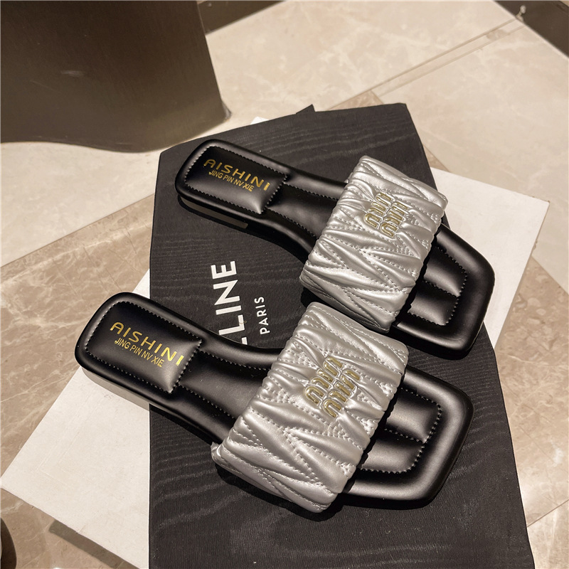 Ddmyoutdoor Women S Summer Outdoor New Flat French Pleated Casual Beach Sandals Fairy Style One Strap Slippers Outdoor Shoes