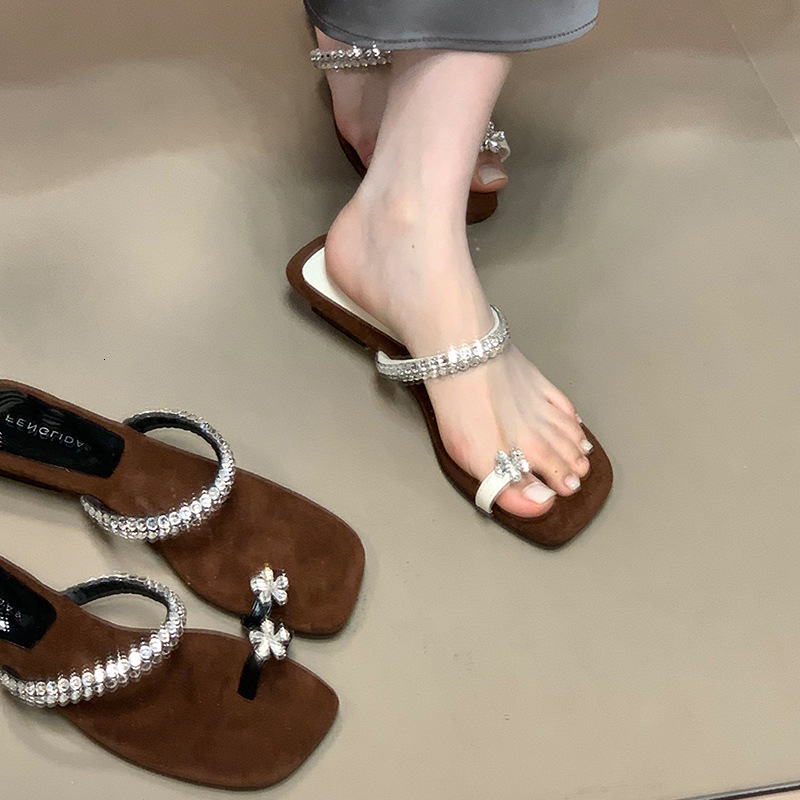 Ddmyoutdoor Rhinestone Ring Sandals Summer New Casual Versatile Beach Vacation Outdoor Open Toe Slippers For Women Outdoor Shoes