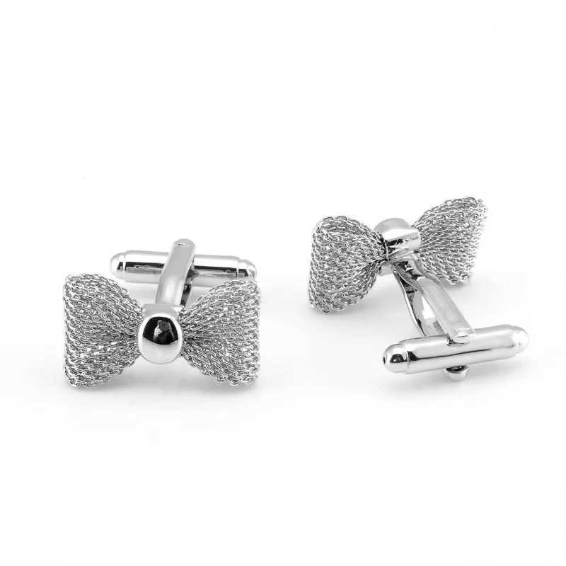 New Trendy Metal Bow Cufflinks Gold Silver Color Business Party Shirts for Cufflinks High Quality Jewelry Men Gifts Accessories XJ250614