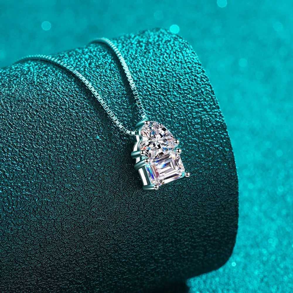 FEOBUR 2Carat Heart Emerald Cut Moissanite Necklaces for Women Chic Two Diamond Pendant Neck Chain 925 Sterling Silver Choker Z250614