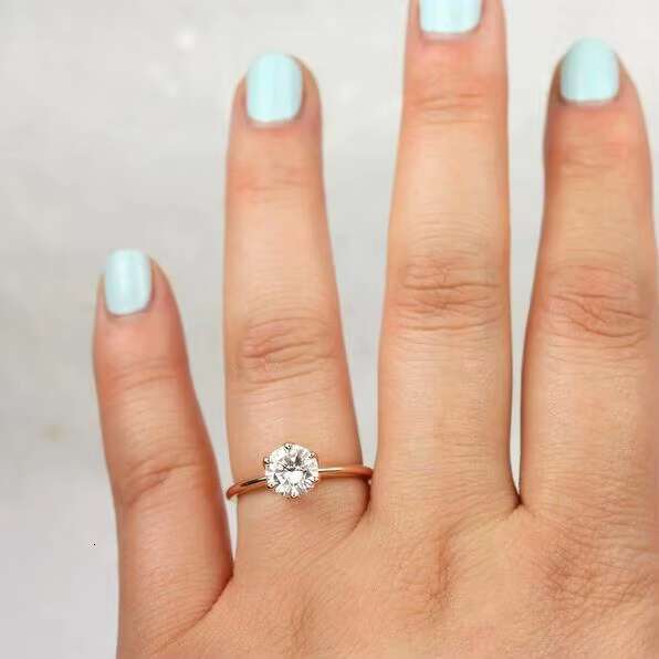 FOXI 1.25ct Round Brilliant Cut Moissanite Ring Rose Gold 925 Silver Unique 6 Prong Round Moissanite Solitaire Engagement Ring