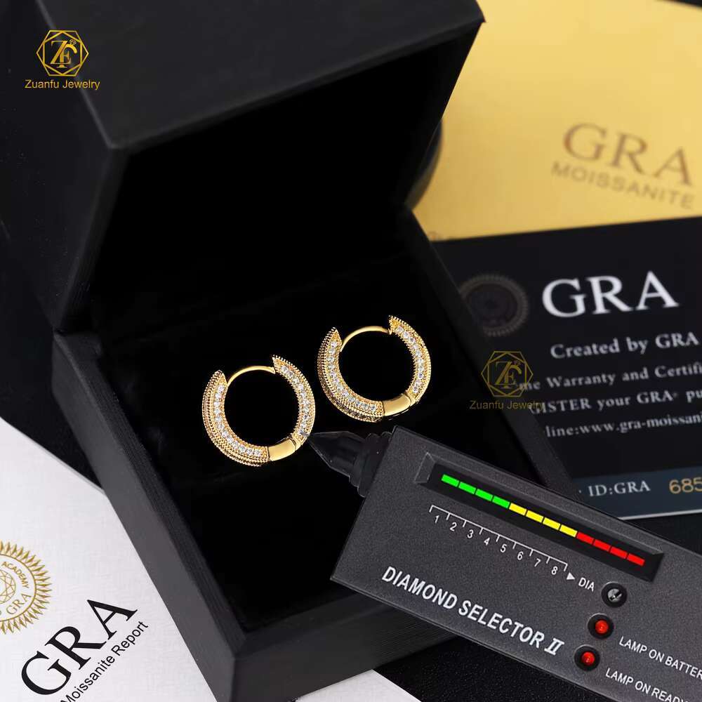 Fine Vintage Jewelry 925 Sterling Silver 18K Gold Plated D VVS Hoop Moissanite Earrings Huggie Earrings for Women Cuff Ear Stud