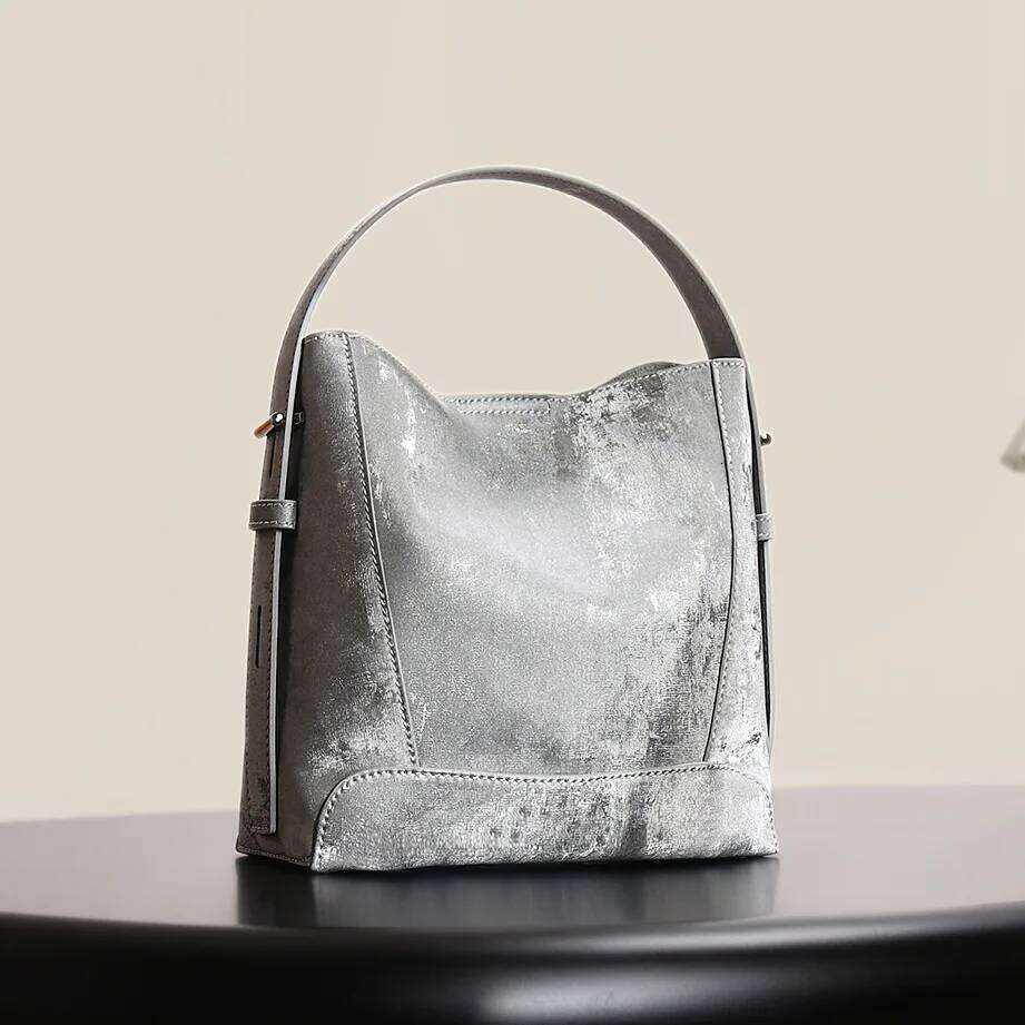 New Ladies Cowhide Leather Shoulder Trendy Sier Women's Hobo Handbag Design Casual Tote Bag Purses and Handbags