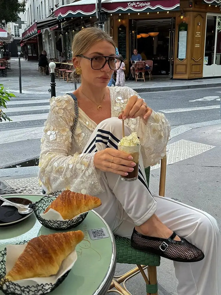 Women Shiny Sequins Lace Up Loose Jackets Fashion Vneck Long Sleeves Casual Female Coat Spring Lady Festival Clubwear 250611