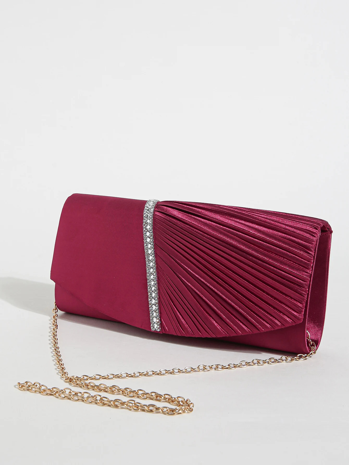 1PC Elegant Shinny Satin Evening Bag Rhinestone Flap Clutch Purse for Women Formal PartyPromWedding 250614