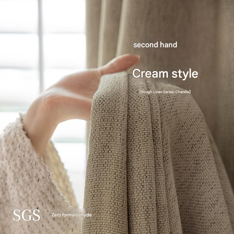 D270 light French medieval style yarn-dyed cotton and linen texture Maillard blackout curtains living room balcony bedroom curtain finished product