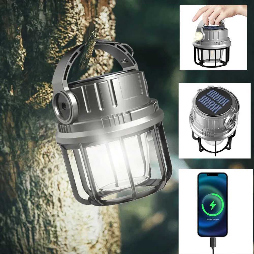 Retro LED Solar Bulb Light Rechargeable Portable Lanterns Waterproof Camping Tent Lamp With Power Bank For Outdoor Emergency W250613