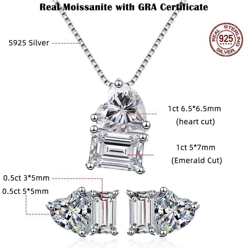 FEOBUR 2Carat Heart Emerald Cut Moissanite Necklaces for Women Chic Two Diamond Pendant Neck Chain 925 Sterling Silver Choker Z250614