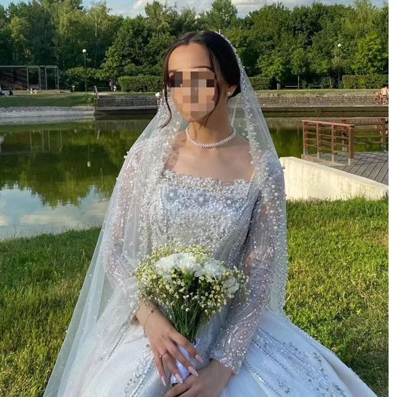 Bride Pearl Veil Woman Ivory White 2025 Wedding Accessories 1.5m Wide One Floor Cathedral Velos de Noiva custom made veil 250603