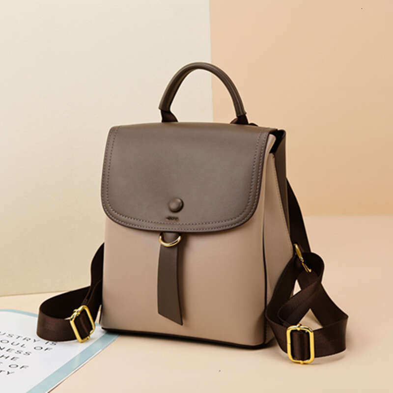 Backpack New Simple Color-Block Textured Internet Celebrity Outdoor Fashion Women's Bag