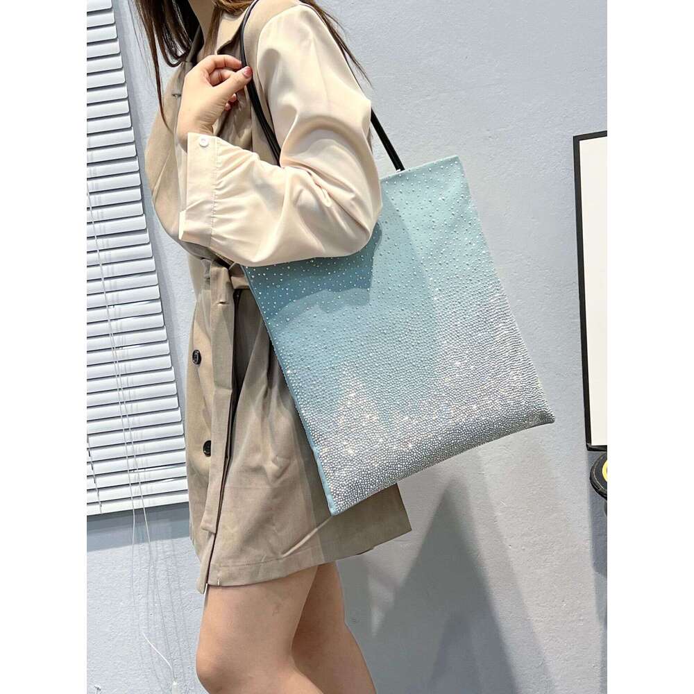 Star Silver Glitter Gradient Rhinestone for Women 2022 New Trendy Light Luxury Full Shoulder Bucket Tote Bag