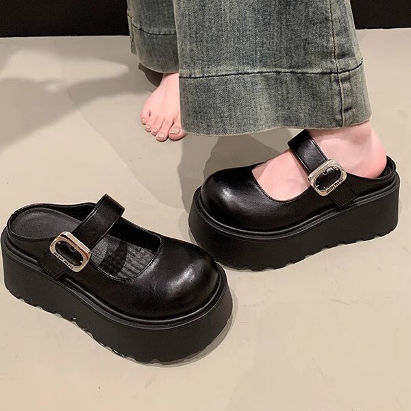 Ddmysports Spring Autumn New Versatile Platform Closed Toe Mules Women Thick Soles Height Increasing Belt Buckle French Style Loafers Slip On Single O
