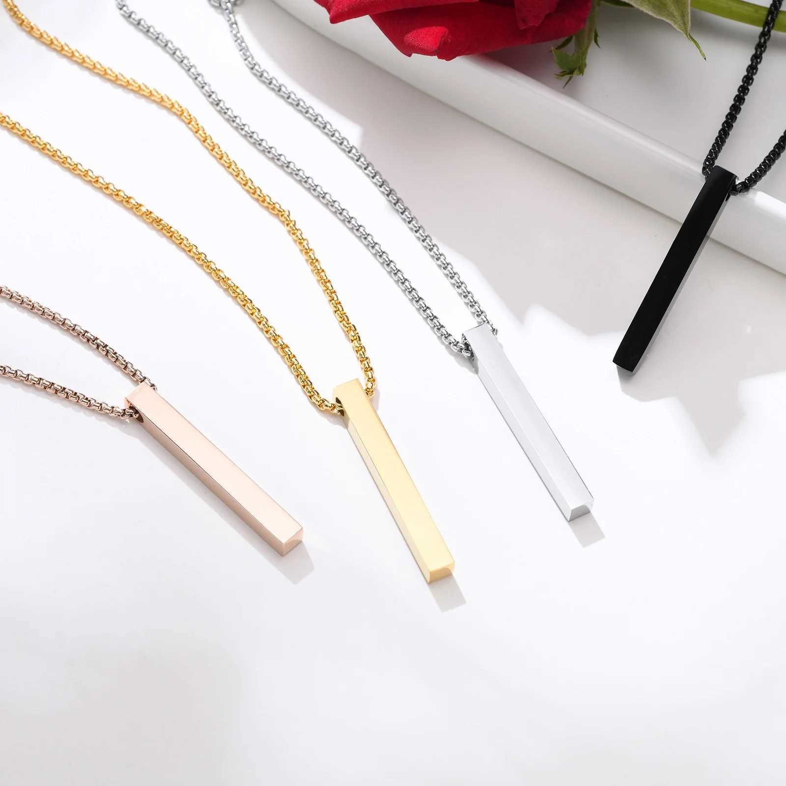 Waterproof Pillar Necklaces for Men Women Stainless Steel Rectangle Vertical Bar Pendant Necklace Simple Casual Collar Gifts Z250614