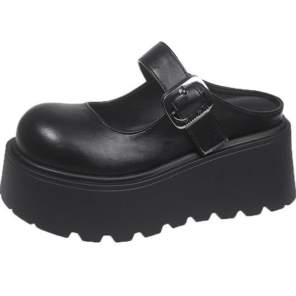 Ddmysports Spring Autumn New Versatile Platform Closed Toe Mules Women Thick Soles Height Increasing Belt Buckle French Style Loafers Slip On Single O