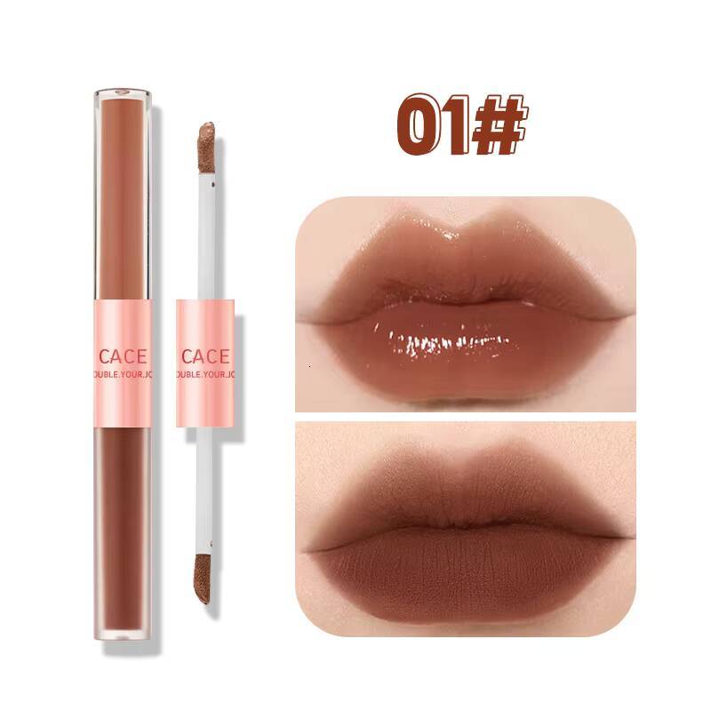 Double Head Sexy Red Makeup Mud Mirror Water Gloss Lip Glaze Matte Lipstick Waterproof Korean Cosmetic happy