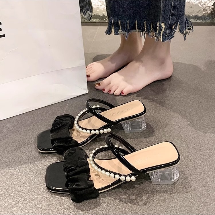 Ddmysports Two Way Wear Sandals For Women Summer New Trendy Fairy Style Chunky Non Slip Outdoor Crystal High Heel Slippers Outdoor Shoes