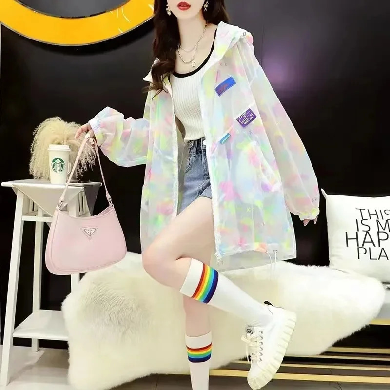 Medium Long Hoodie Sunscreen Clothing Summer SunProof Shirt UVProof Coat Womens n Printing 250611