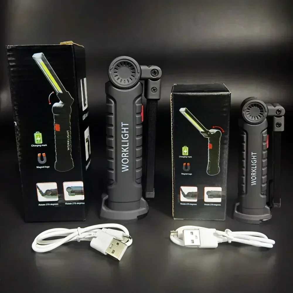 Portable COB LED Work Light - USB Rechargeable Dimmable Flashlight with Magnetic Hook 18650 Battery for Men Home Camping W250613