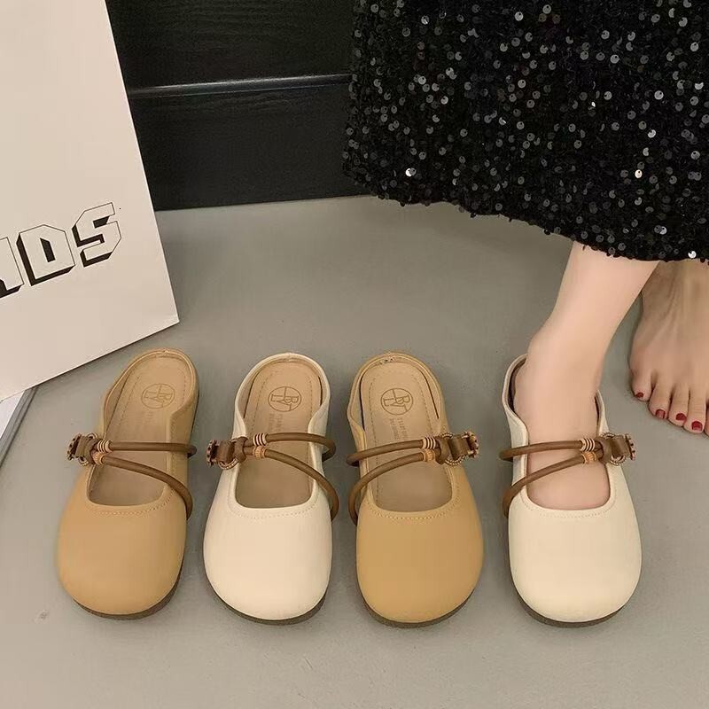 Ddmyoutdoor Summer Outdoor Closed Toe Half Slippers For Women New Super Popular Flat Slip On Lazy French Style Sandals Outdoor Shoes