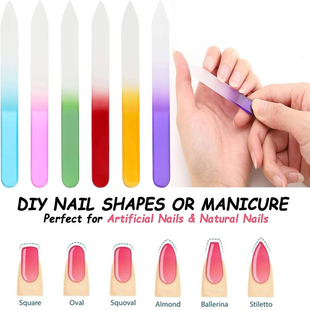 5pcs Glass Nail File Fingernail Files For Natural Nail Double-Sided Ombre Etched Travel Filer Professional Manicure Nail Tools * 250605