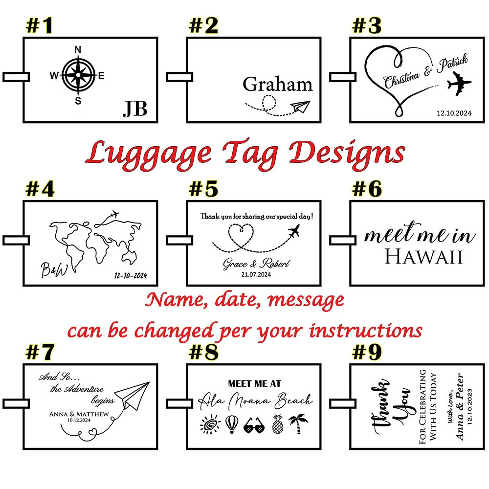 Personalized Pu Leather Luggage Tag Monogrammed Couple Travel Baggage Label Tags Wedding Bridal Shower Gift for Family Friends 250614