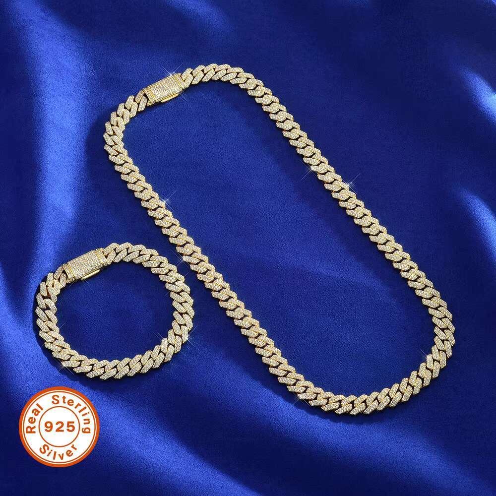Iced Out VVS Moissanite 10mm Miami Cuban Chain Necklace 925 Sterling Silver Diamond Moissanite Cuban Link Chain