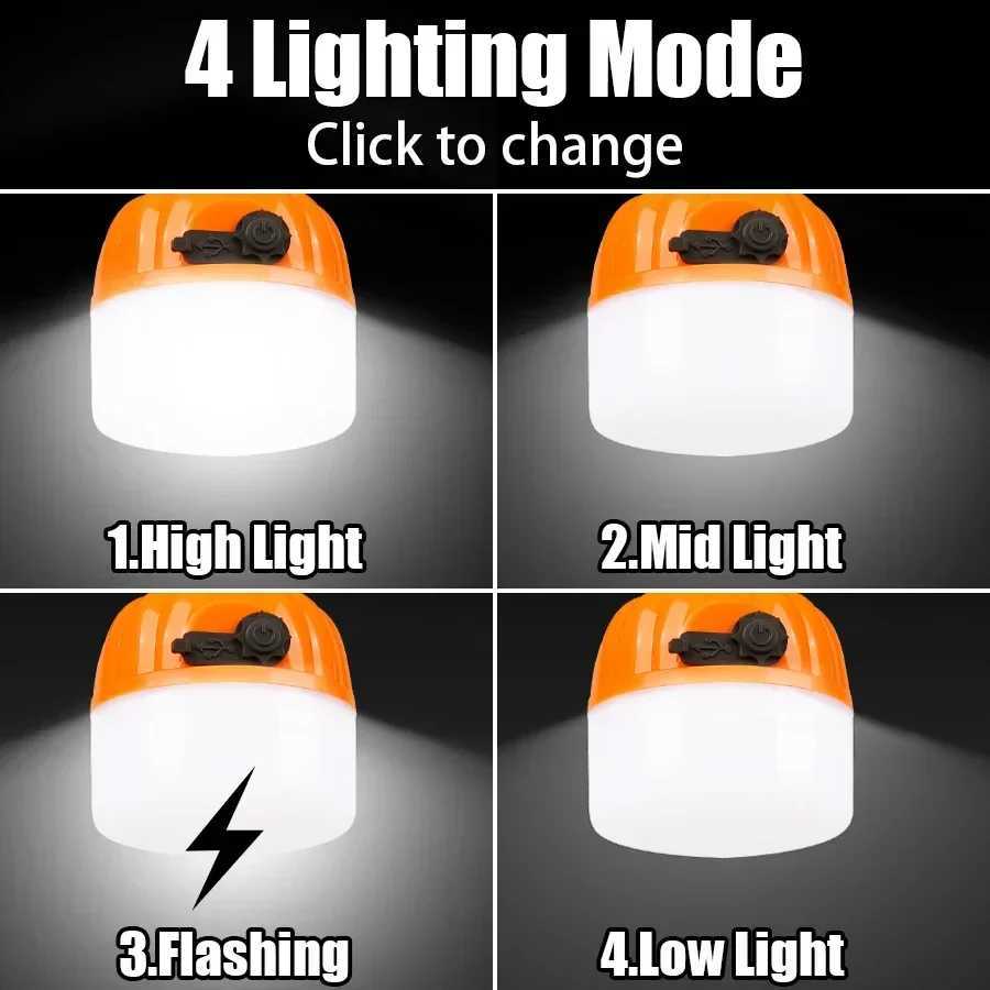 Mini LED Camping Lights 4 Modes USB Rechargeable Pumpkin Lantern Portable Tent Lamp with Hook Outdoor Emergency Floodlight Torch W250613