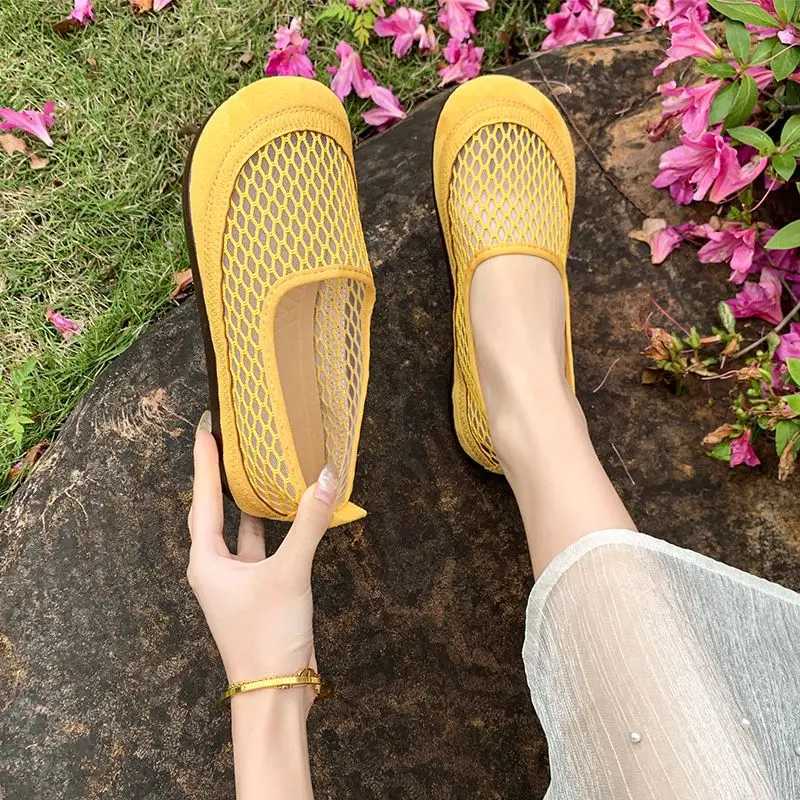 Womens Round Toe Flat Shoes Slip Casual Shoes N-slip Loafers New Mesh Plus Size Flats Women Summer Breathable Shoes Women XJ250614