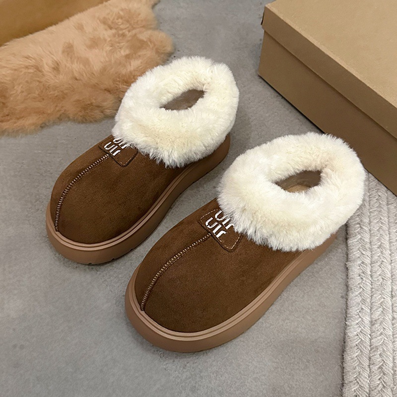 Ddmysports Winter Plush Snow Cotton Ugly Cute Women S Suede Fur Boots Slip On Slimming Big Head Bread Shoes Outdoor Shoes