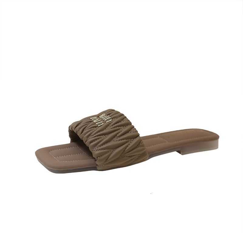 Ddmyoutdoor Women S Summer Outdoor New Flat French Pleated Casual Beach Sandals Fairy Style One Strap Slippers Outdoor Shoes