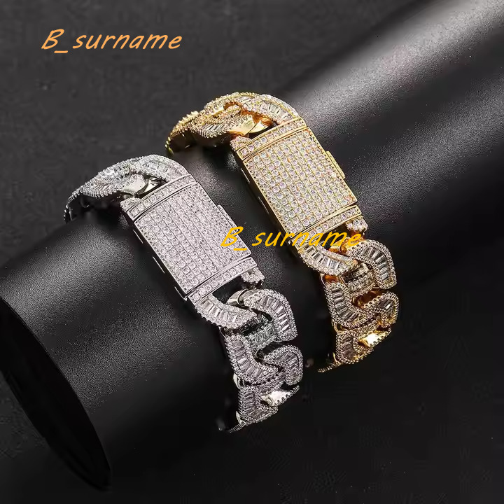 Hip Hop Bracelet 5 MM Round Cut Moissanite Diamond Silver/Gold Look Iced Out Micro Pave Stones and Hidden Clasp Bling Jewelry