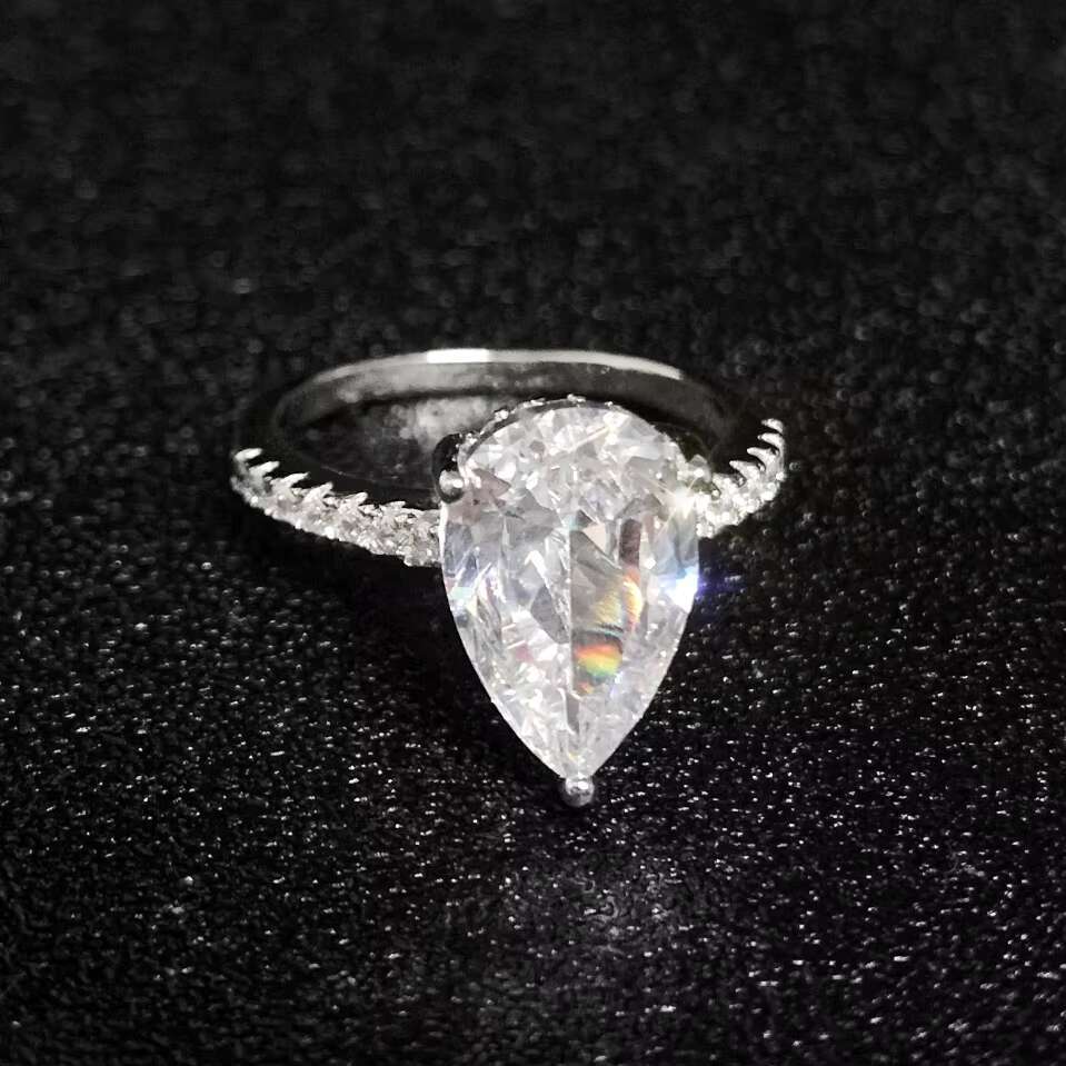 FOXI Solid 925 Sterling Silver Rhodium Plated 4CT Pear Shape VVS D Moissanite Diamond Wedding Bands Aurora Rings Fine Jewelry